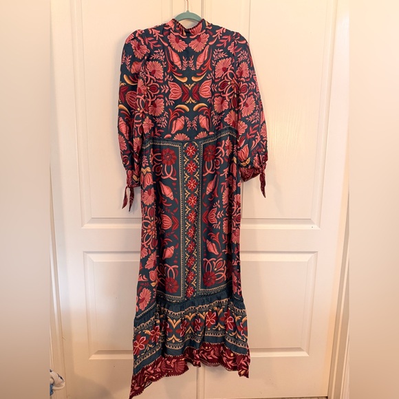 FARM RIO M Teal Pink Seashell Tapestry Lenzing™ Ecovero™ Viscose Maxi Dress NWT - Picture 4 of 16